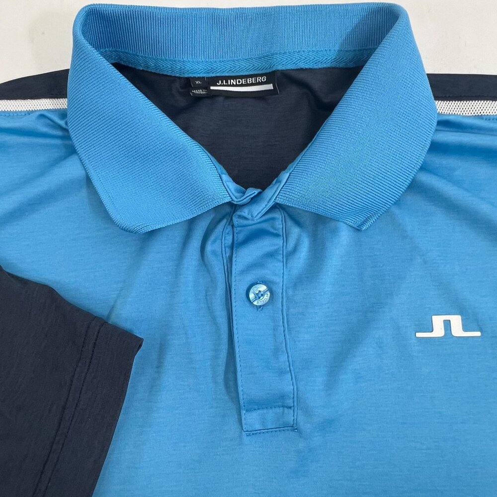 J.Lindeberg Men's American Fit Polo Shirt Blue & Navy Size 100%‎ Polyester XL